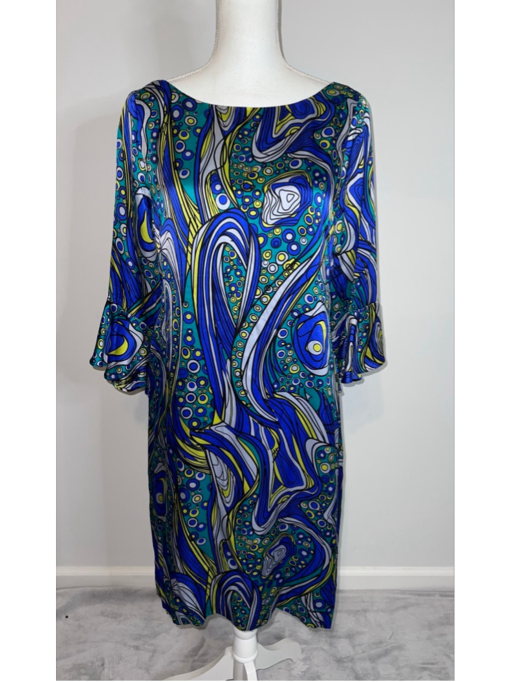 VTG MAXIMALIST Blue Green Abstract Long Sleeve Dress Size 8